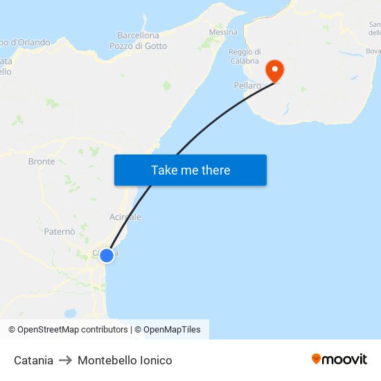 Catania to Montebello Ionico map