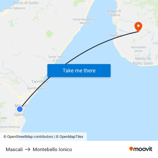 Mascali to Montebello Ionico map