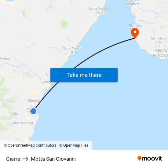 Giarre to Motta San Giovanni map