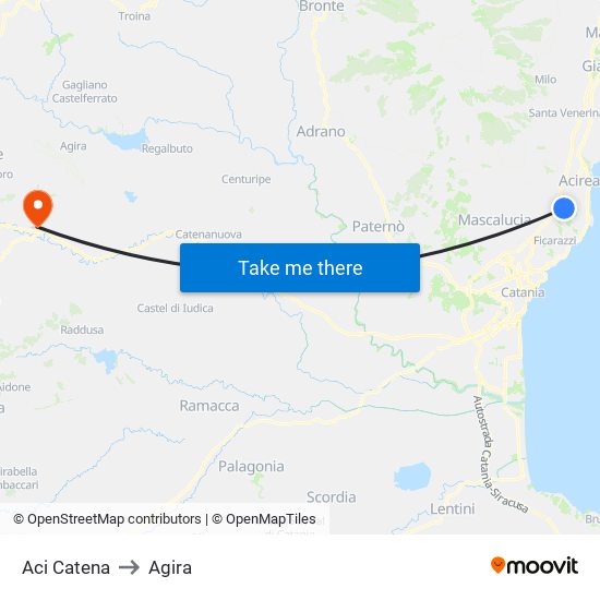 Aci Catena to Agira map