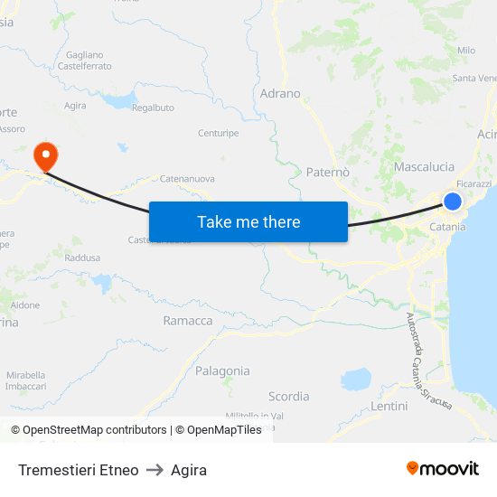 Tremestieri Etneo to Agira map