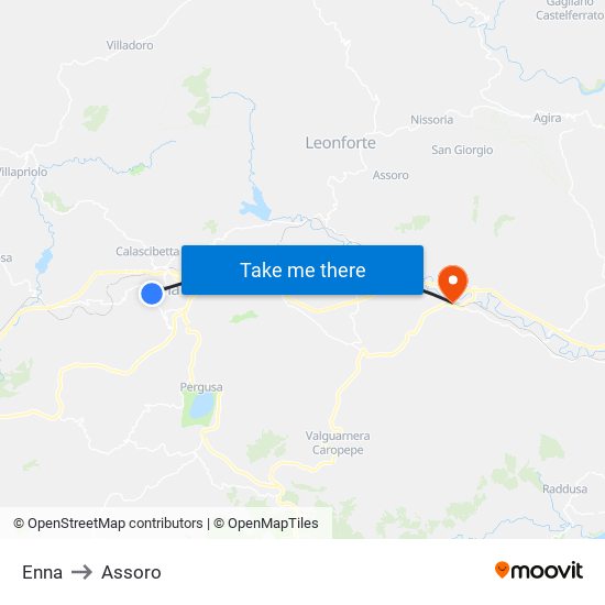 Enna to Assoro map