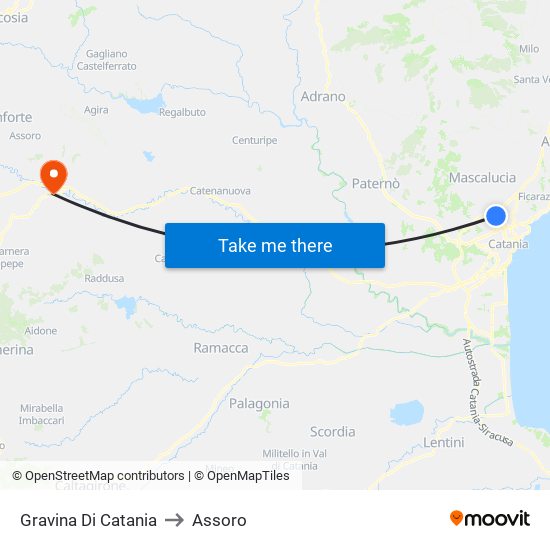 Gravina Di Catania to Assoro map
