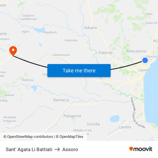 Sant' Agata Li Battiati to Assoro map