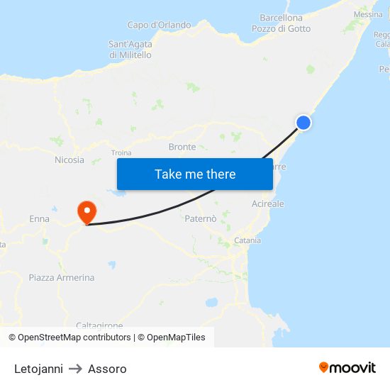 Letojanni to Assoro map