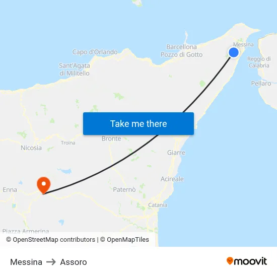 Messina to Assoro map