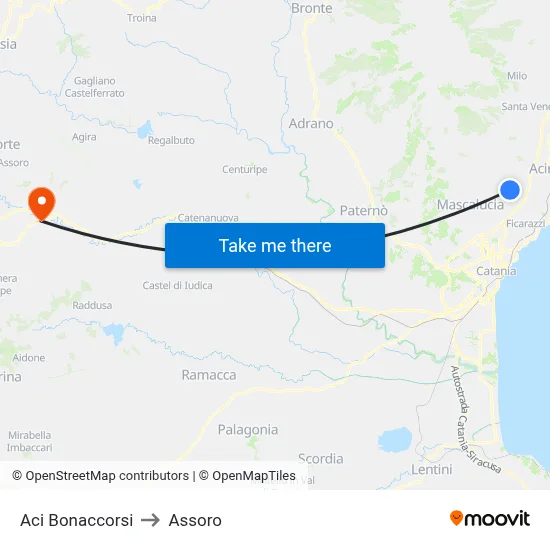 Aci Bonaccorsi to Assoro map