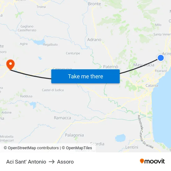 Aci Sant' Antonio to Assoro map