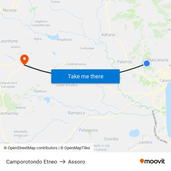 Camporotondo Etneo to Assoro map