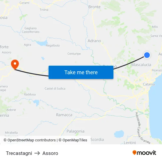 Trecastagni to Assoro map