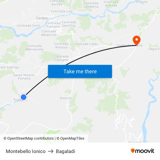 Montebello Ionico to Bagaladi map