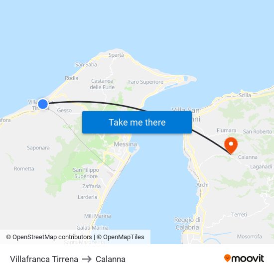 Villafranca Tirrena to Calanna map