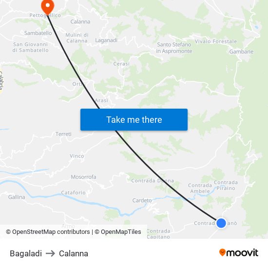 Bagaladi to Calanna map