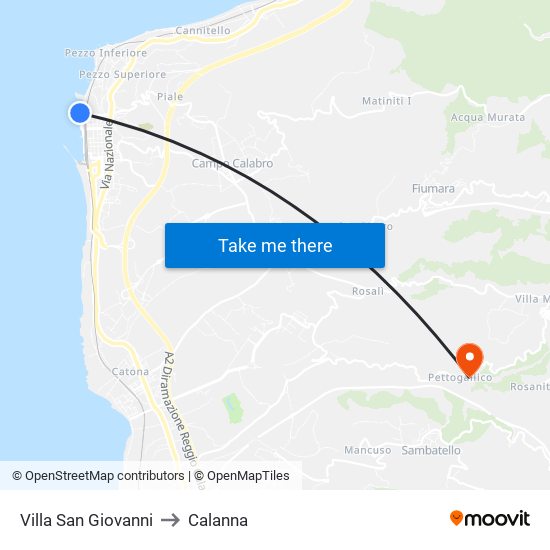 Villa San Giovanni to Calanna map