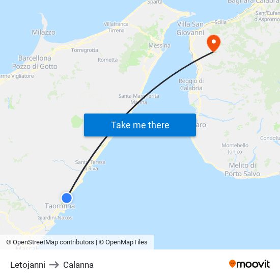 Letojanni to Calanna map