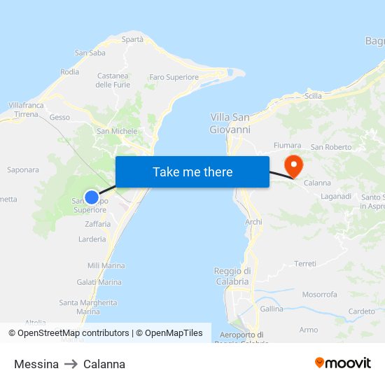 Messina to Calanna map