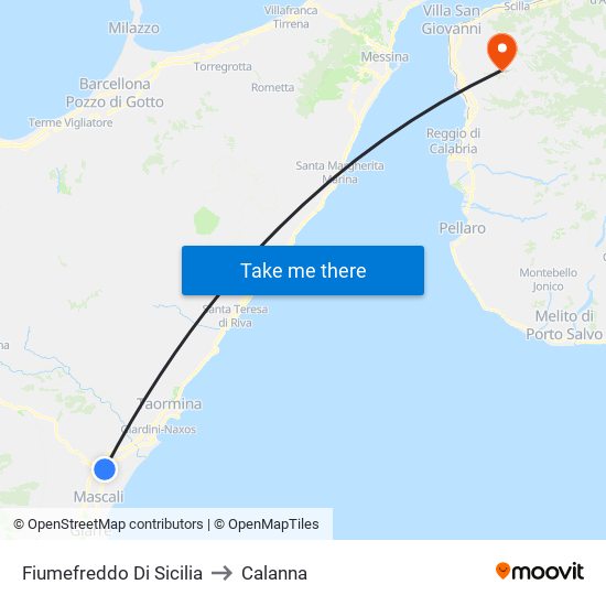 Fiumefreddo Di Sicilia to Calanna map