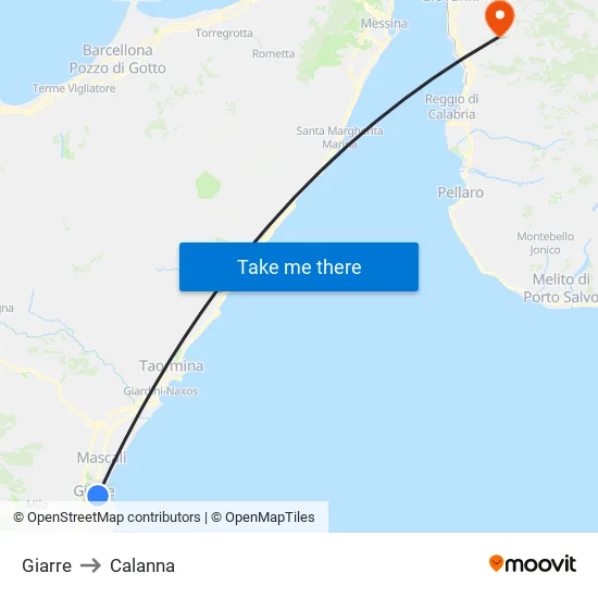 Giarre to Calanna map