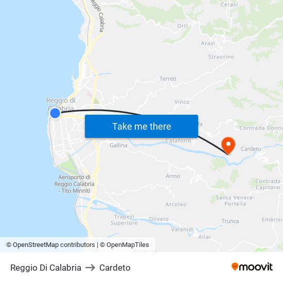 Reggio Di Calabria to Cardeto map