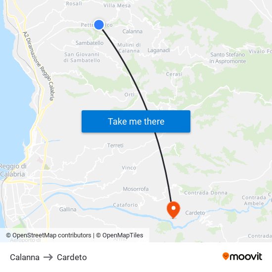 Calanna to Cardeto map