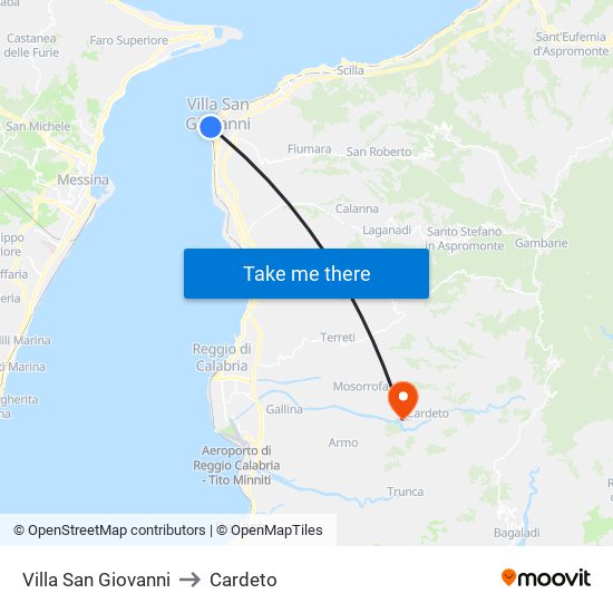Villa San Giovanni to Cardeto map