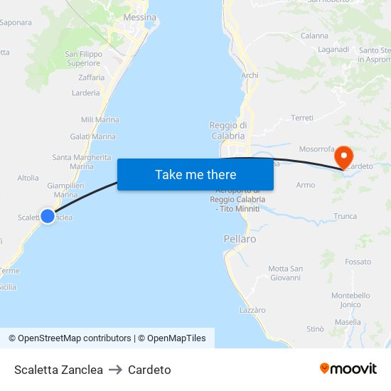 Scaletta Zanclea to Cardeto map