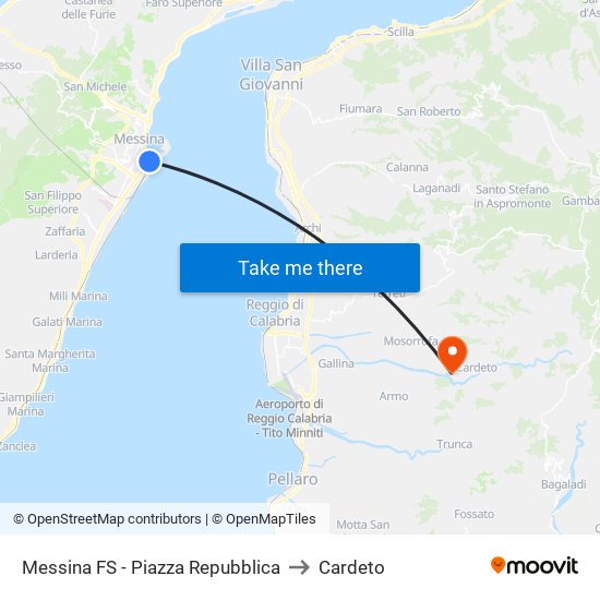 Messina FS - Piazza Repubblica to Cardeto map