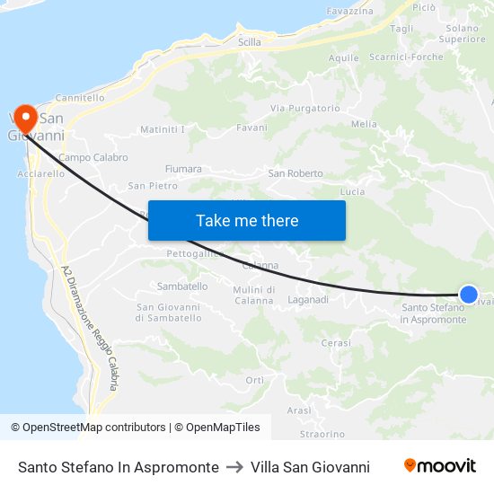 Santo Stefano In Aspromonte to Villa San Giovanni map