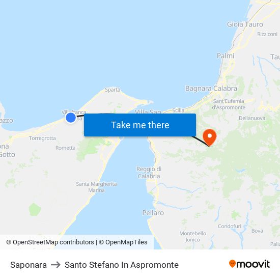 Saponara to Santo Stefano In Aspromonte map