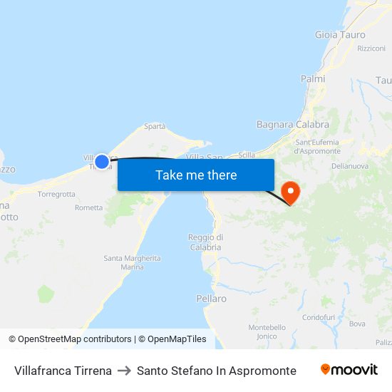 Villafranca Tirrena to Santo Stefano In Aspromonte map