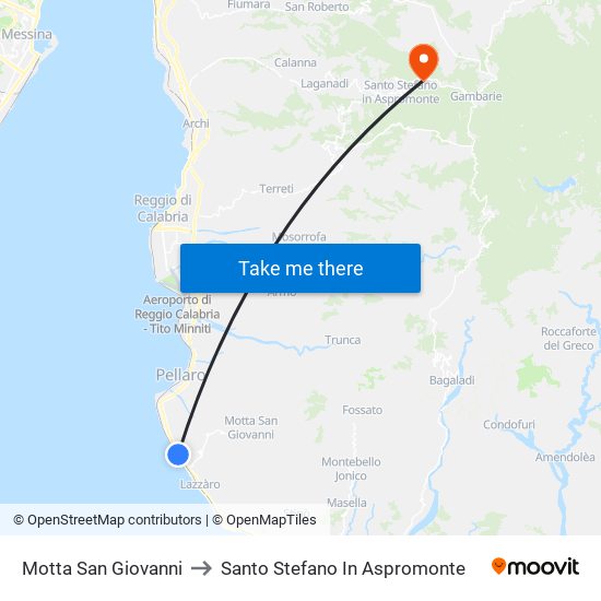 Motta San Giovanni to Santo Stefano In Aspromonte map