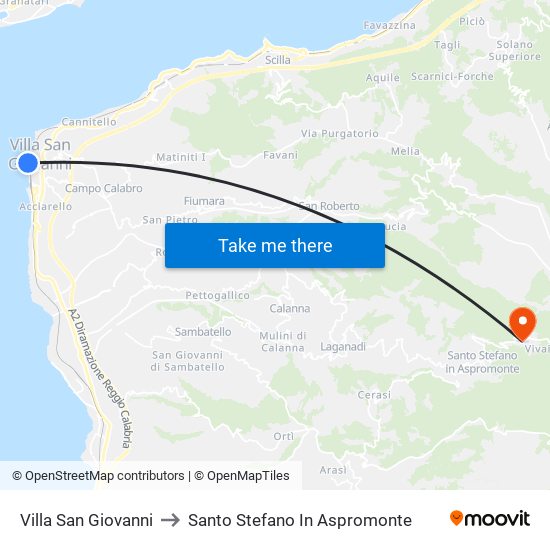 Villa San Giovanni to Santo Stefano In Aspromonte map