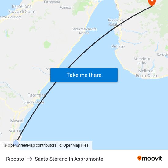 Riposto to Santo Stefano In Aspromonte map