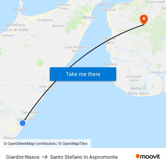 Giardini-Naxos to Santo Stefano In Aspromonte map