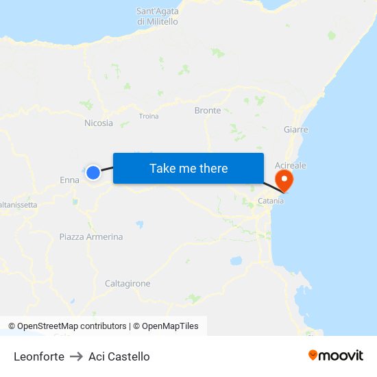 Leonforte to Aci Castello map