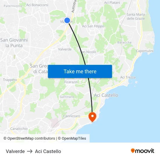Valverde to Aci Castello map