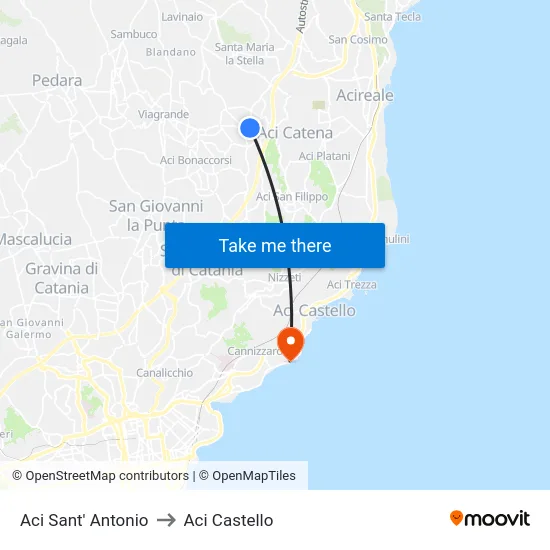 Aci Sant' Antonio to Aci Castello map