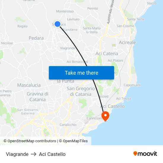 Viagrande to Aci Castello map