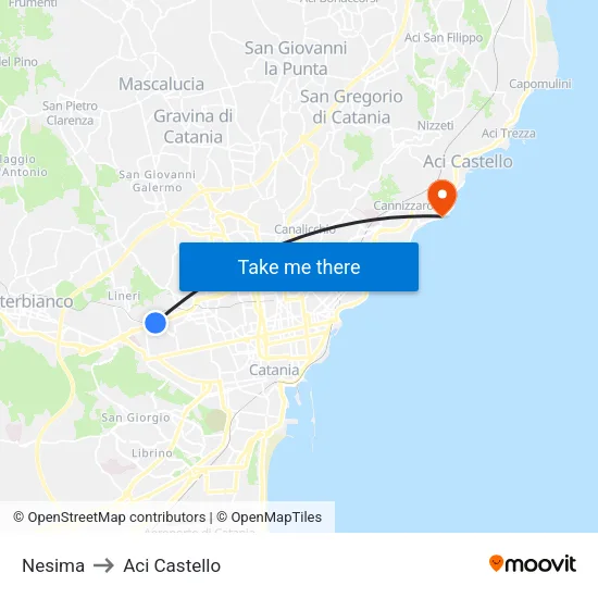 Nesima to Aci Castello map