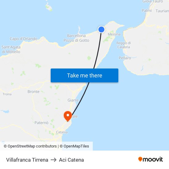 Villafranca Tirrena to Aci Catena map