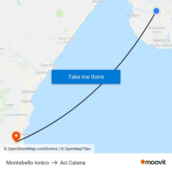 Montebello Ionico to Aci Catena map