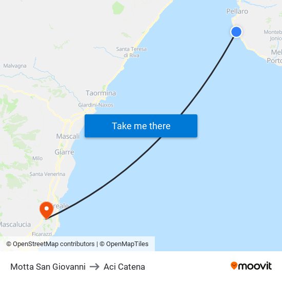 Motta San Giovanni to Aci Catena map