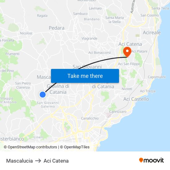 Mascalucia to Aci Catena map