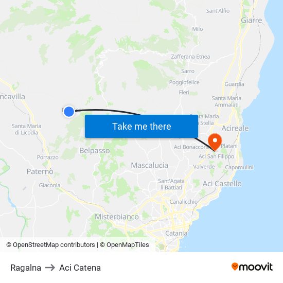 Ragalna to Aci Catena map