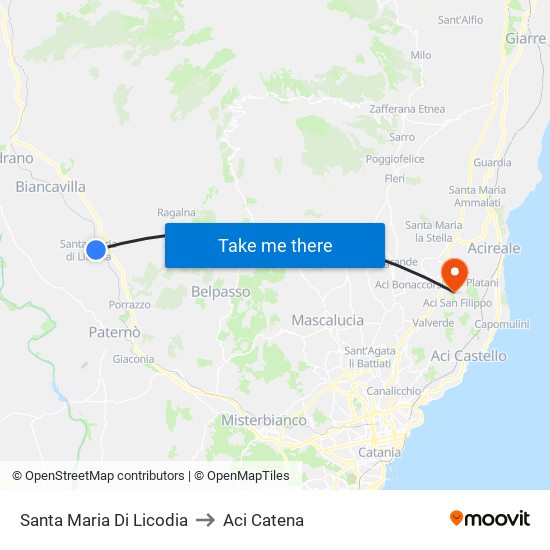 Santa Maria Di Licodia to Aci Catena map