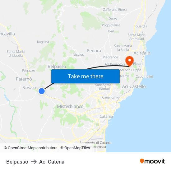Belpasso to Aci Catena map