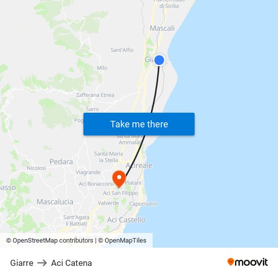 Giarre to Aci Catena map