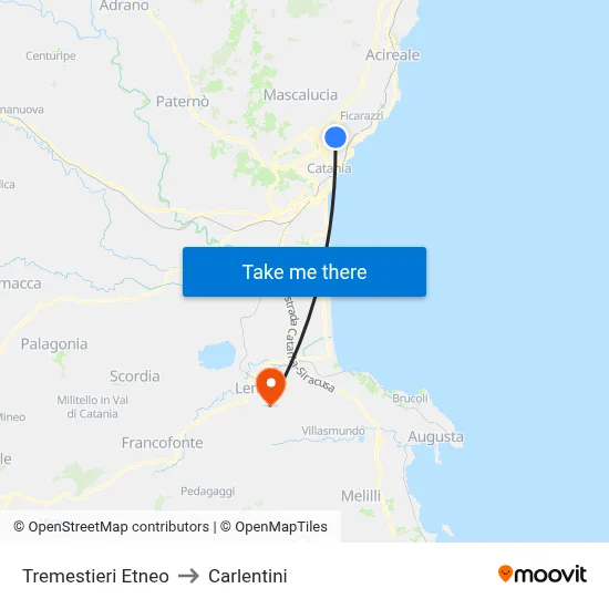 Tremestieri Etneo to Carlentini map