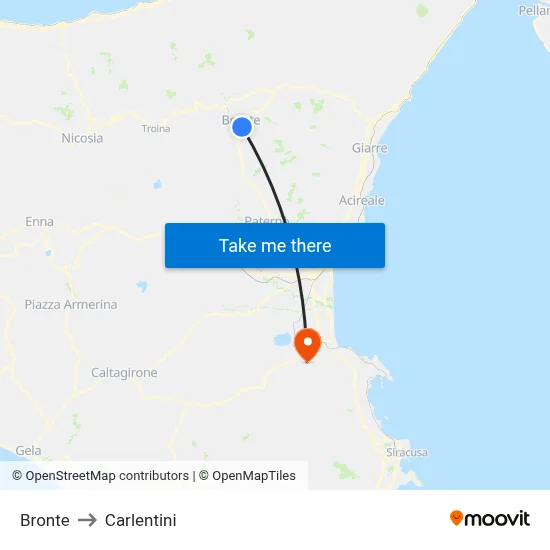 Bronte to Carlentini map