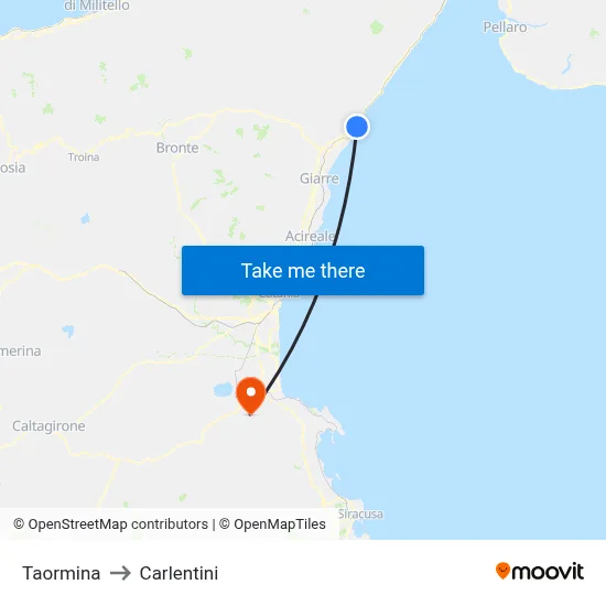 Taormina to Carlentini map